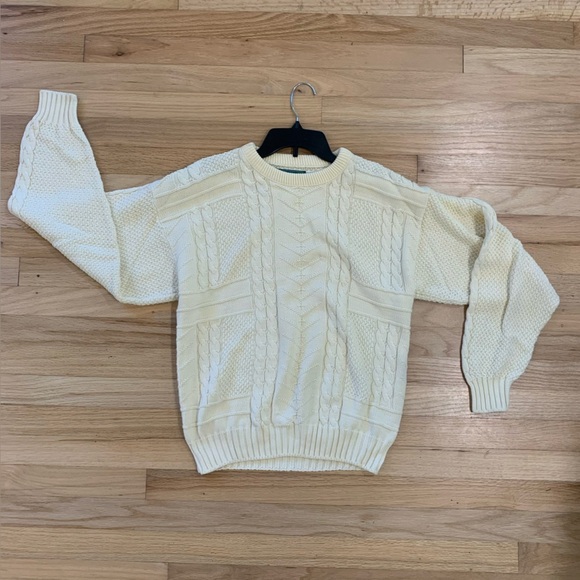 Vintage Cable Knit Fisherman Sweater Made in USA Outings Traditionals Ivory Sz M - Picture 7 of 9